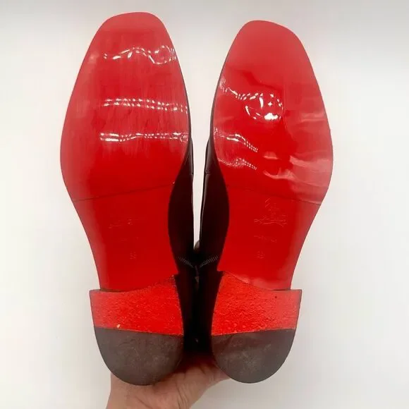 CHRISTIAN LOUBOUTIN Calfskin Ecritoir Black Flat Ankle Boots size 38 - Picture 11 of 12